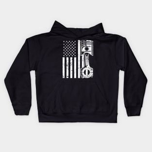 Patriotic American Flag Piston Muscle Car Vintage Distressed Kids Hoodie